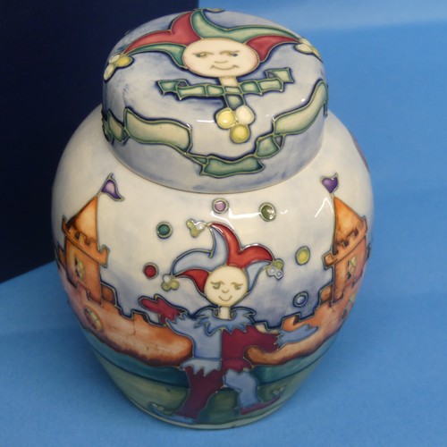 106 - A Moorcroft Collectors Club Ginger Jar, decorated as a Jester at a Fayre, dated 97, with correspondi... 