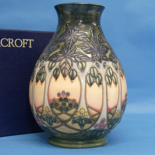 110 - A Moorcroft 'Cluny' pattern Squat Vase, designed by Sally Tuffin, with impressed and painted ma... 