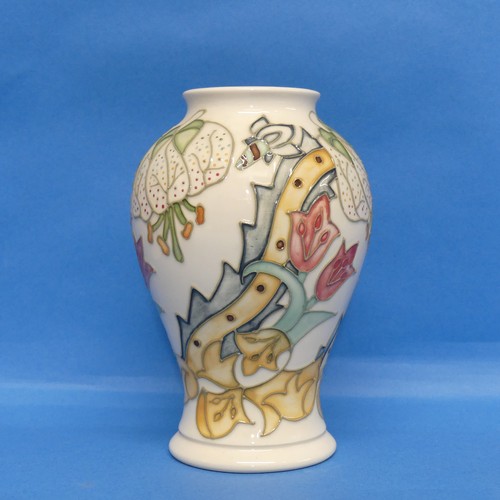 111 - A Moorcroft 'Golden Lily Ivory' pattern baluster Vase, designed by Rachel Bishop, impressed and pain... 