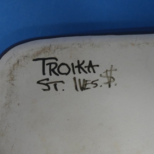 120 - A St Ives Troika pottery Tray, signed for Sylvia Vallence, with incised geometric decoration.... 