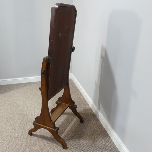 453 - A 19thC mahogany framed Cheval Mirror, on shaped supports and splayed base, H 134cm