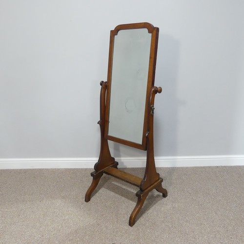 453 - A 19thC mahogany framed Cheval Mirror, on shaped supports and splayed base, H 134cm