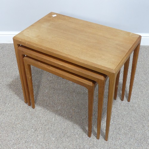 466 - A retro teak Nest of three tables by Silkeborg Denmark, with makers label under smallest table, top ... 