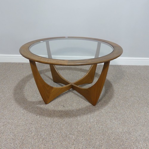 467 - A retro teak and glass topped circular G-Plan Astro Coffee Table, stamped with gold makers mark, 'EG... 