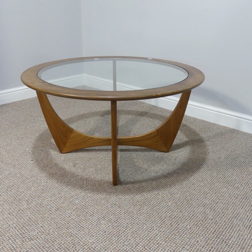 467 - A retro teak and glass topped circular G-Plan Astro Coffee Table, stamped with gold makers mark, 'EG... 