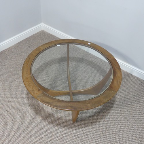 467 - A retro teak and glass topped circular G-Plan Astro Coffee Table, stamped with gold makers mark, 'EG... 