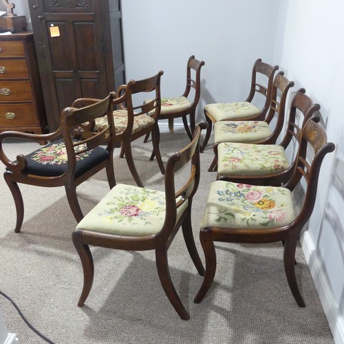 481 - A set of eight early 19thC rosewood bar-back Dining Chairs, including two carvers, with hand-worked ... 