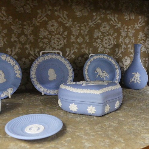 103 - A quantity of Wedgwood Jasperware, to comprising Tray, two Vases, two Trinket Boxes, large Plates, s... 