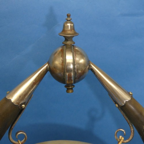 435 - A late 19thC table Gong, formed of a horns mounted on wooden base, bearing a plaque, 'Moffat Tournae... 