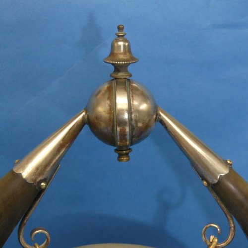 435 - A late 19thC table Gong, formed of a horns mounted on wooden base, bearing a plaque, 'Moffat Tournae... 