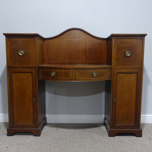 483 - An Edwardian mahogany bowfront pedestal Sideboard, with cellarette drawer and boxwood stringing, W 1... 