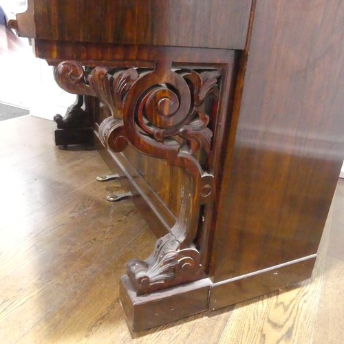 491 - A late Victorian Collard and Collard upright rosewood piano, with brass candle sconces and hinged mu... 