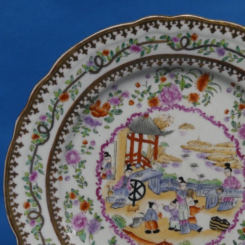 4 - An Oriental-style Plate and Stand, decorated in the export style with factory marks verso, together ... 