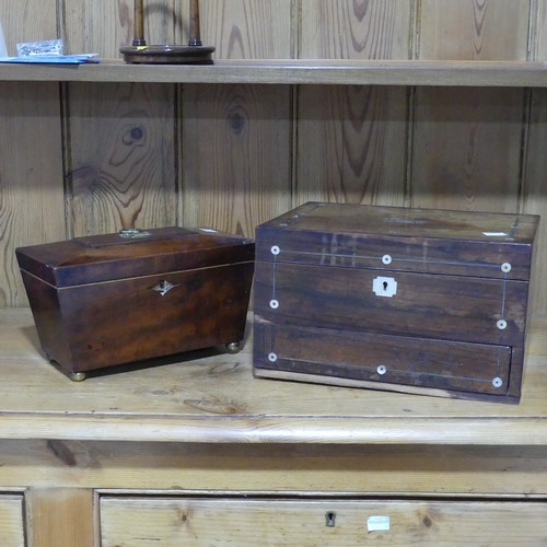 485 - A Victorian mahogany Workbox, with Mother-of-Pearl inlay, together with an early 19thC rosewood Tea ... 