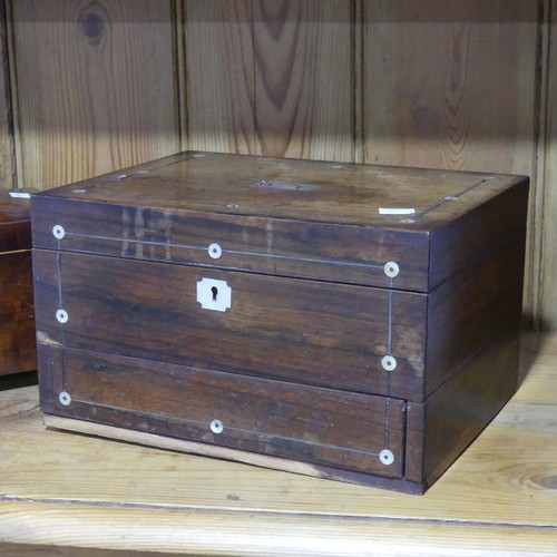 485 - A Victorian mahogany Workbox, with Mother-of-Pearl inlay, together with an early 19thC rosewood Tea ... 