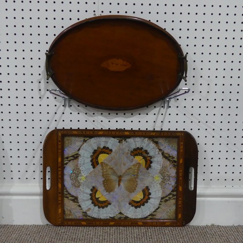 479 - An Edwardian inlaid mahogany Tray, together with a butterfly wing tray and a vintage cuckoo clock (3... 