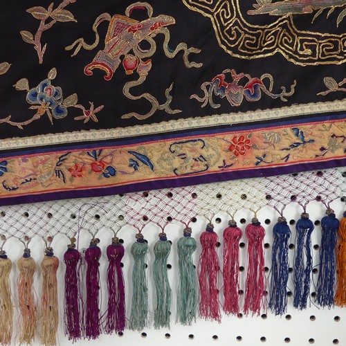 151 - A 19thC Chinese embroidered silk Wedding Banner, the whole embroidered in coloured-silk and gold-met... 