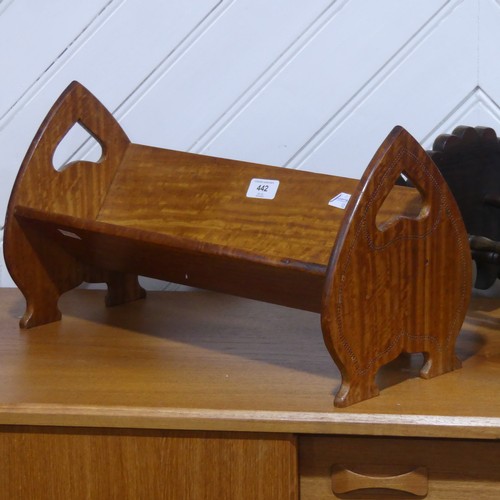 442 - An Arts and Crafts satinwood Book Trough, with shaped ends and heart-shaped pierced apertures, W 45c... 