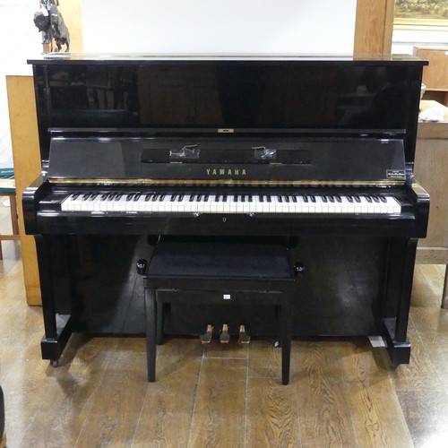 462 - A Yamaha U1 upright Piano, circa 2007, metal framed overstrung in bright ebonised case, serial no. H... 