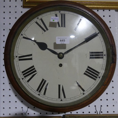 449 - A mahogany single fusee Wall Clock, with 12in painted dial and black Roman numerals, 35.5cm diameter... 