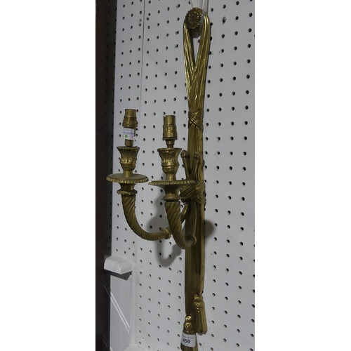 459 - A pair of classical design gilt metal Wall Sconces, H 50cm, together with one similar (3)... 