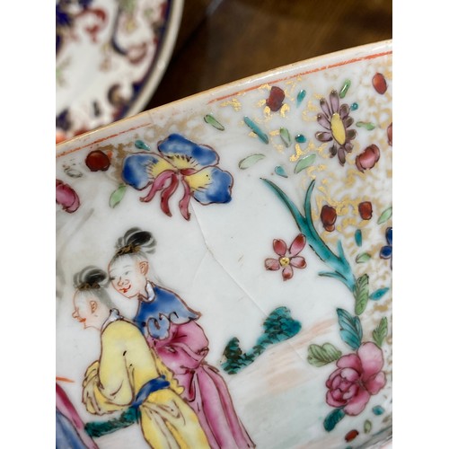 153 - An 18thC Chinese porcelain famille rose Bowl, depicting scenes of wealthy figures arriving by cart, ... 