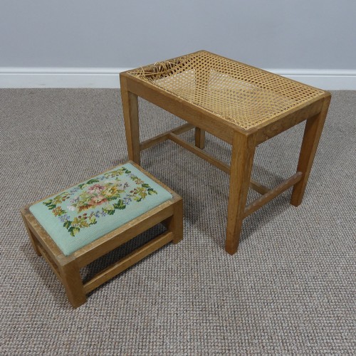 523 - A mid-20th century limed oak Footstool, with drop-in wool-work upholstered seat pad, impressed mark ... 