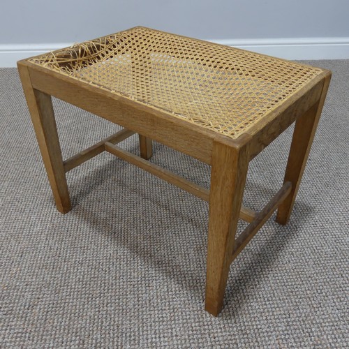 523 - A mid-20th century limed oak Footstool, with drop-in wool-work upholstered seat pad, impressed mark ... 