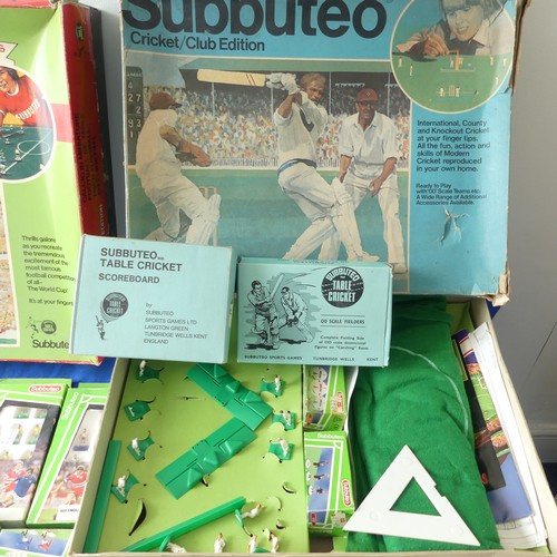 164 - A Quantity of Vintage Subbuteo, including boxed World Cup edition complete with floodlights, Cricket... 