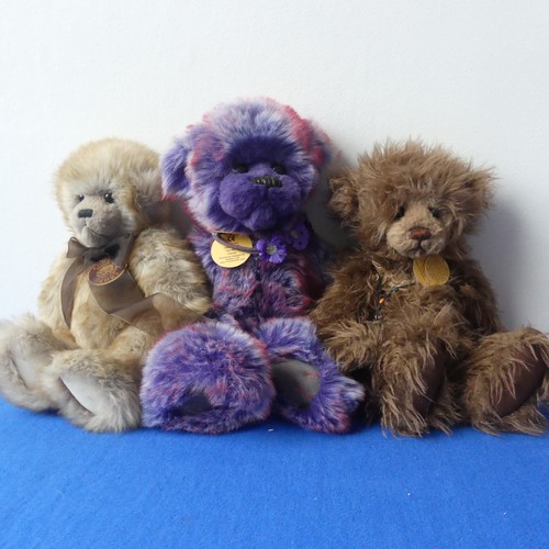 174 - Three Charlie Bears, including Scruffy Lump (CB131355) wearing necklace with bell, H28cm with bag, d... 