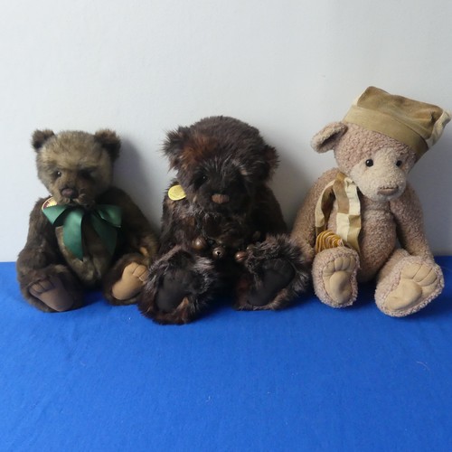 177 - Three Charlie Bears Pat, Patrick and Figaro, Pat (CB121322) with bell necklace, H42cm, Patrick (CB13... 