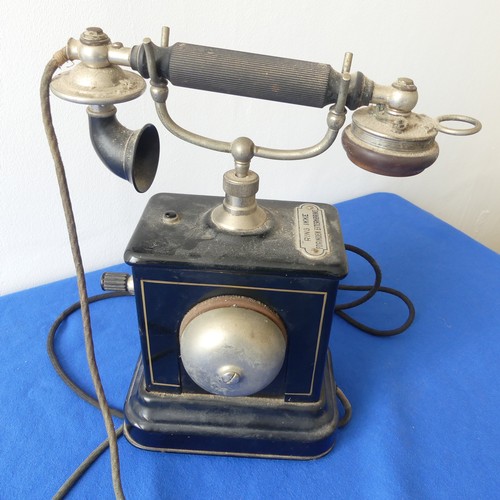 124 - A Vintage Danish Jydsk Aktieselskab hand crank pillar telephone, early 20th century, the painted bod... 