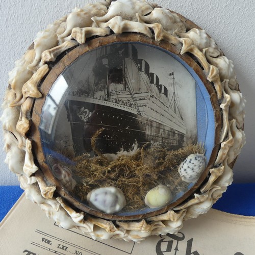 141 - Lusitania interest; two Lusitania shell pictures, and  a book, 'Lusitania', by Colin Simpson, togeth... 