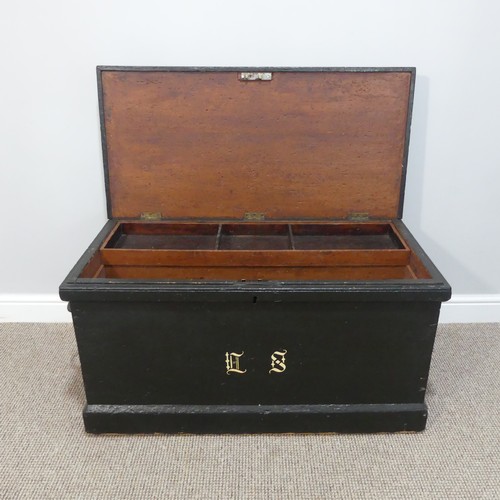 529 - An antique painted pine Carpenters Tool Chest, the hinged lid containing fitted interior with slidin... 