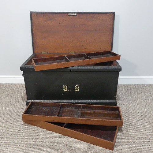 529 - An antique painted pine Carpenters Tool Chest, the hinged lid containing fitted interior with slidin... 