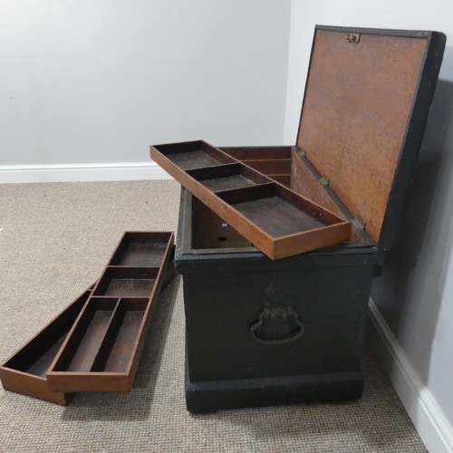 529 - An antique painted pine Carpenters Tool Chest, the hinged lid containing fitted interior with slidin... 