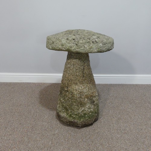 556 - Garden statuary; An antique granite Staddle Stone, of mushroom shape, W 49cm x D 49cm x H 68cm... 