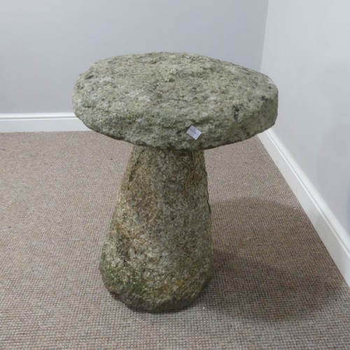 556 - Garden statuary; An antique granite Staddle Stone, of mushroom shape, W 49cm x D 49cm x H 68cm... 