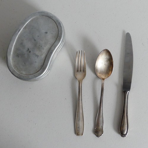 21 - German WWII SS Cutlery, interesting grouping of silver plate cutlery, being fork, knife and spoon. T... 