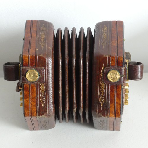 145 - An early 20thC Concertina by Lachenal & Co., serial no. 31235, walnut mounted with 60 buttons (3... 