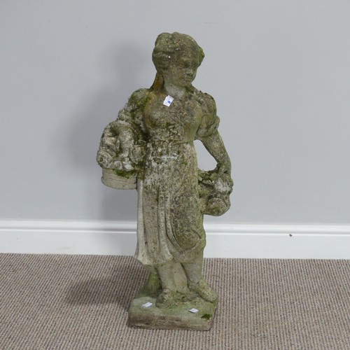 552 - Garden statuary; a reconstituted stone figure of a flower seller, H 76cm