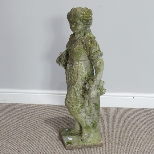 552 - Garden statuary; a reconstituted stone figure of a flower seller, H 76cm