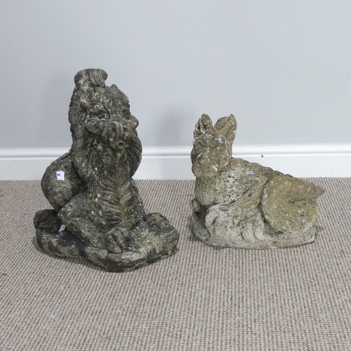 548 - Garden statuary; a reconstituted stone figure of a dragon, H 47cm, together with another similar (2)... 