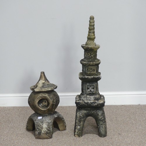 549 - Garden statuary; a reconstituted stone statue of a Chinese pagoda, H 79cm, together with another sim... 