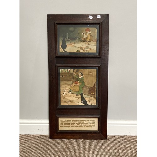 525 - An early 20thC oak picture Frame, containing two Cecil Aldin Prints, together with a verse 'Little P... 