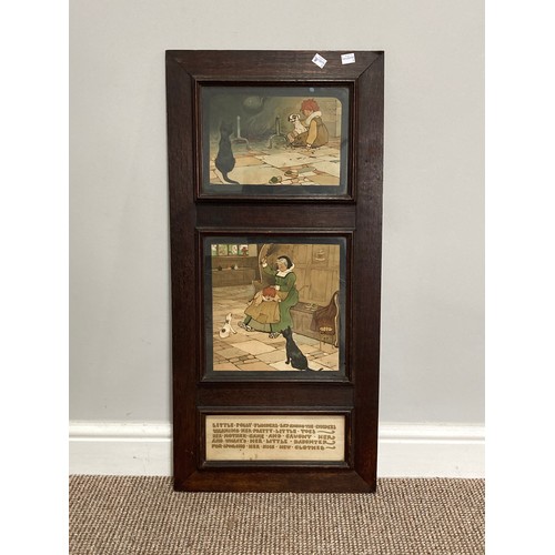 525 - An early 20thC oak picture Frame, containing two Cecil Aldin Prints, together with a verse 'Little P... 