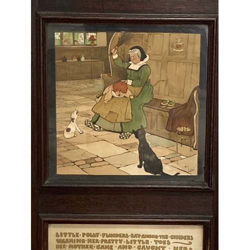 525 - An early 20thC oak picture Frame, containing two Cecil Aldin Prints, together with a verse 'Little P... 