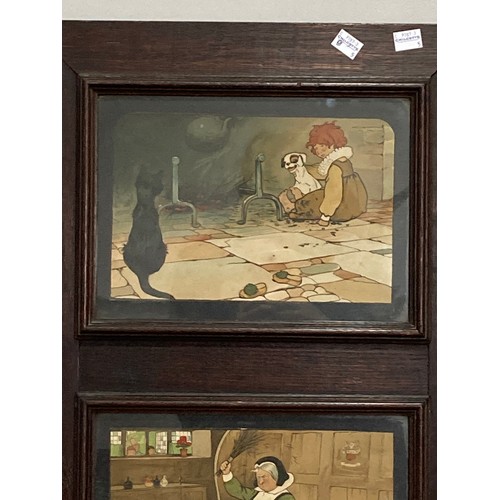 525 - An early 20thC oak picture Frame, containing two Cecil Aldin Prints, together with a verse 'Little P... 