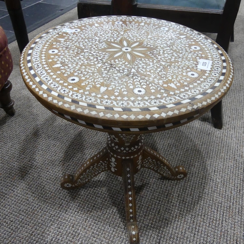 533 - An Indian inlaid wooden Occasional Table, W 41 x D 41 x H 43cm, together with a Chinese carved woode... 