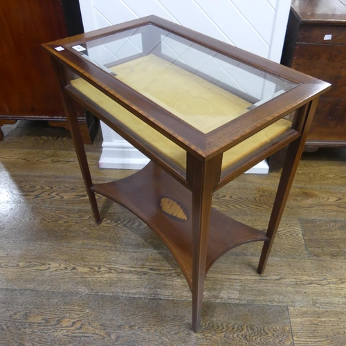 536 - An Edwardian inlaid Bijouterie Table, of rectangular form, with hinged glazed lid, above a shelf inl... 